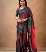 Trendmalls Trendmalls Purple tissue cotton handloom saree with unstitched blouse piece