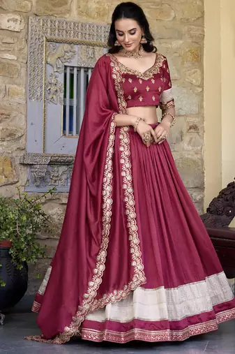 salmon  Zari Weaving Vichitra Silk Lehenga Choli