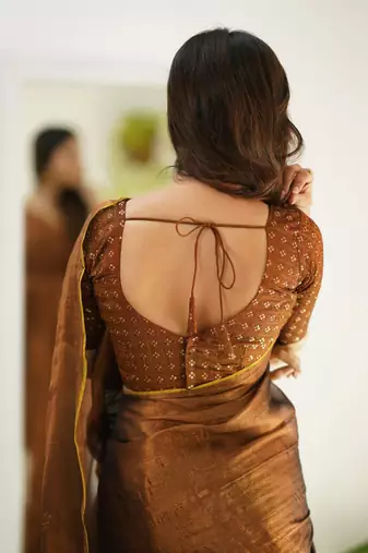 Copper tissue cotton handloom saree with unstitched blouse piece