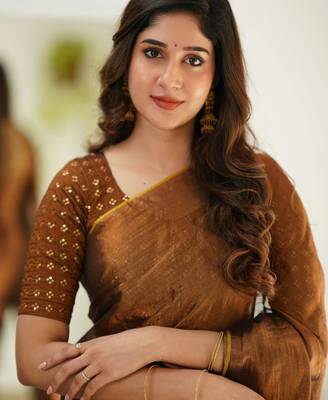Copper tissue cotton handloom saree with unstitched blouse piece 5