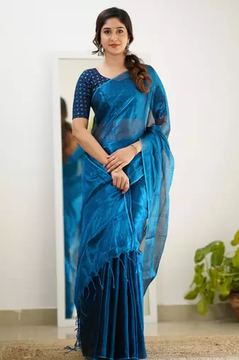 Morpeach tissue cotton handloom saree with unstitched blouse piece