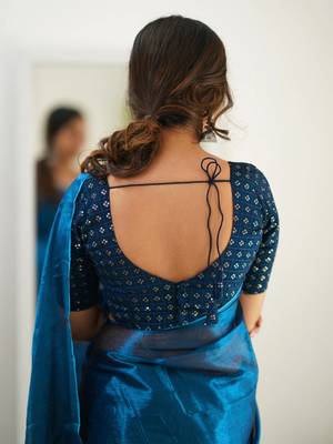 Trendmalls Morpeach tissue cotton handloom saree with unstitched blouse piece 2