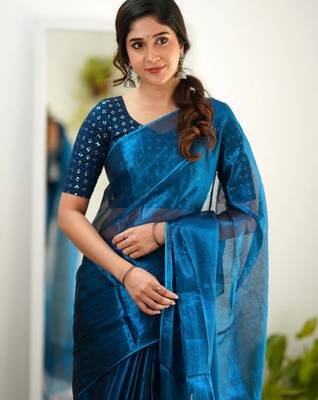 Trendmalls Morpeach tissue cotton handloom saree with unstitched blouse piece 3