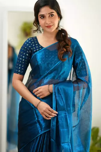 Trendmalls Morpeach tissue cotton handloom saree with unstitched blouse piece