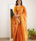 Trendmalls Trendmalls Orange tissue cotton handloom saree with unstitched blouse