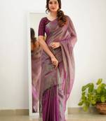 Trendmalls Trendmalls Purple tissue cotton handloom saree with unstitched blouse piece