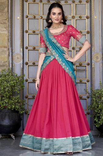 pink Zari Weaving Vichitra Silk Lehenga Choli 