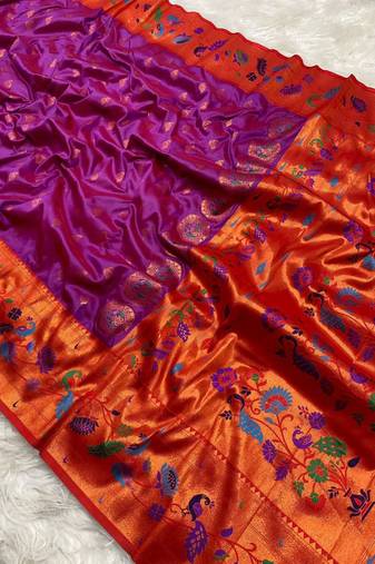 Wine silk blend saree with paithani weaved pallu and blouse