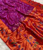 Wine silk blend saree with paithani weaved pallu and blouse