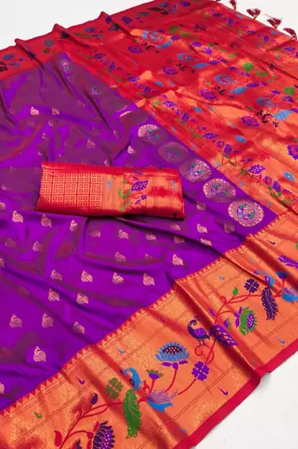 Wine silk blend saree with paithani weaved pallu and blouse