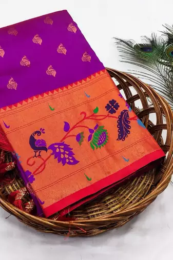 Wine silk blend saree with paithani weaved pallu and blouse