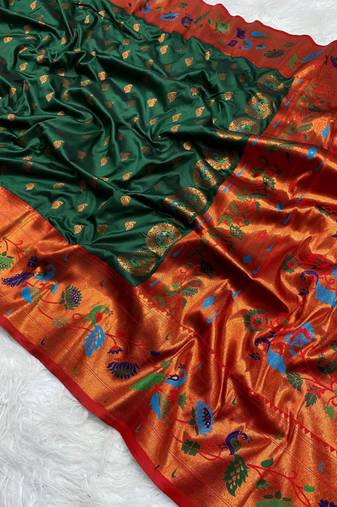 Green silk blend saree with paithani weaved pallu and blouse