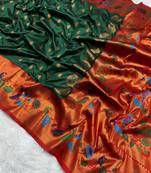 Green silk blend saree with paithani weaved pallu and blouse