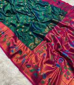 Rama green silk blend saree with paithani weaved pallu and blouse