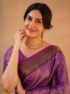 Purple tissue cotton handloom saree with unstitched blouse 6