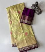 parrot green dola silk blend zari weaving saree