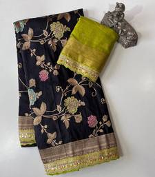 black dola silk blend zari weaving saree