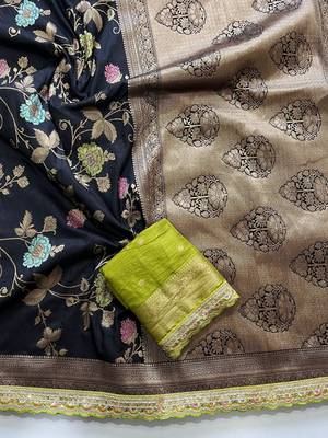 black dola silk blend zari weaving saree 3
