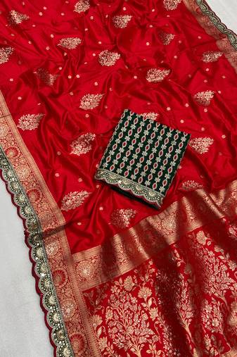 red designer dola silk blend saree