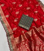 red designer dola silk blend saree