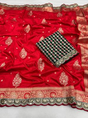 red designer dola silk blend saree 2