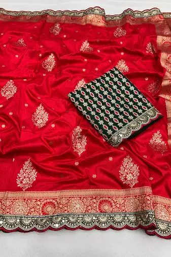 red designer dola silk blend saree