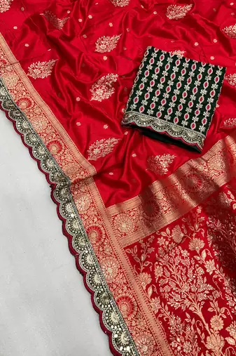 red designer dola silk blend saree