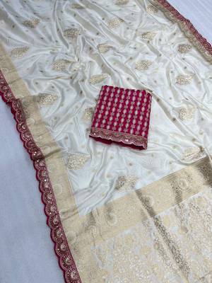 white designer dola silk blend saree 1