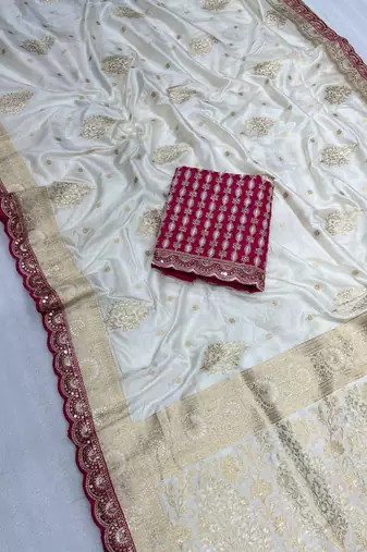 white designer dola silk blend saree