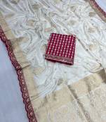 white designer dola silk blend saree