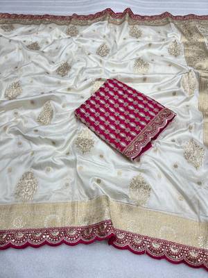 white designer dola silk blend saree 2