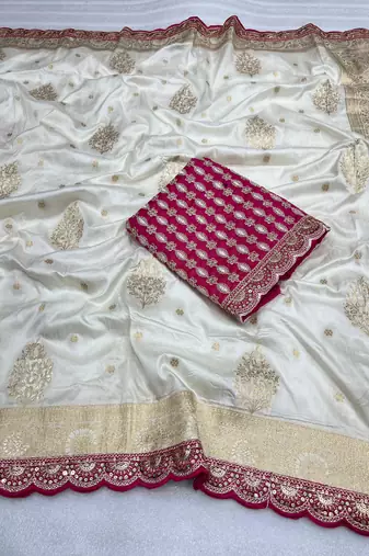 white designer dola silk blend saree
