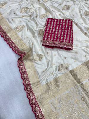 white designer dola silk blend saree 3