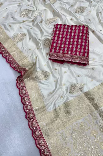 white designer dola silk blend saree