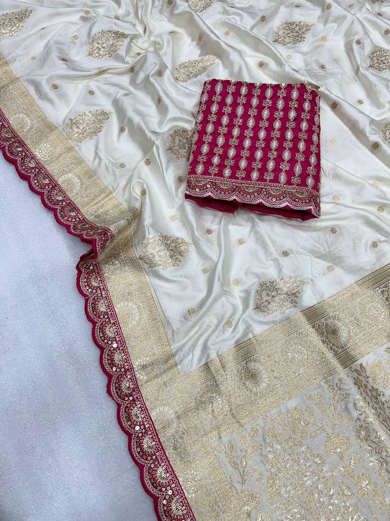 white designer dola silk blend saree