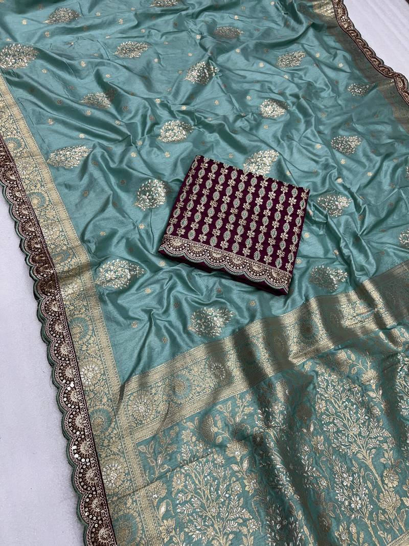 aqua designer dola silk blend saree