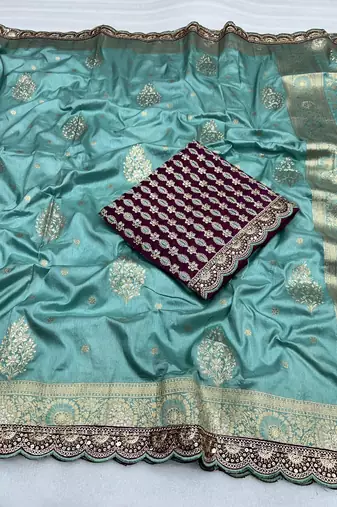 aqua designer dola silk blend saree
