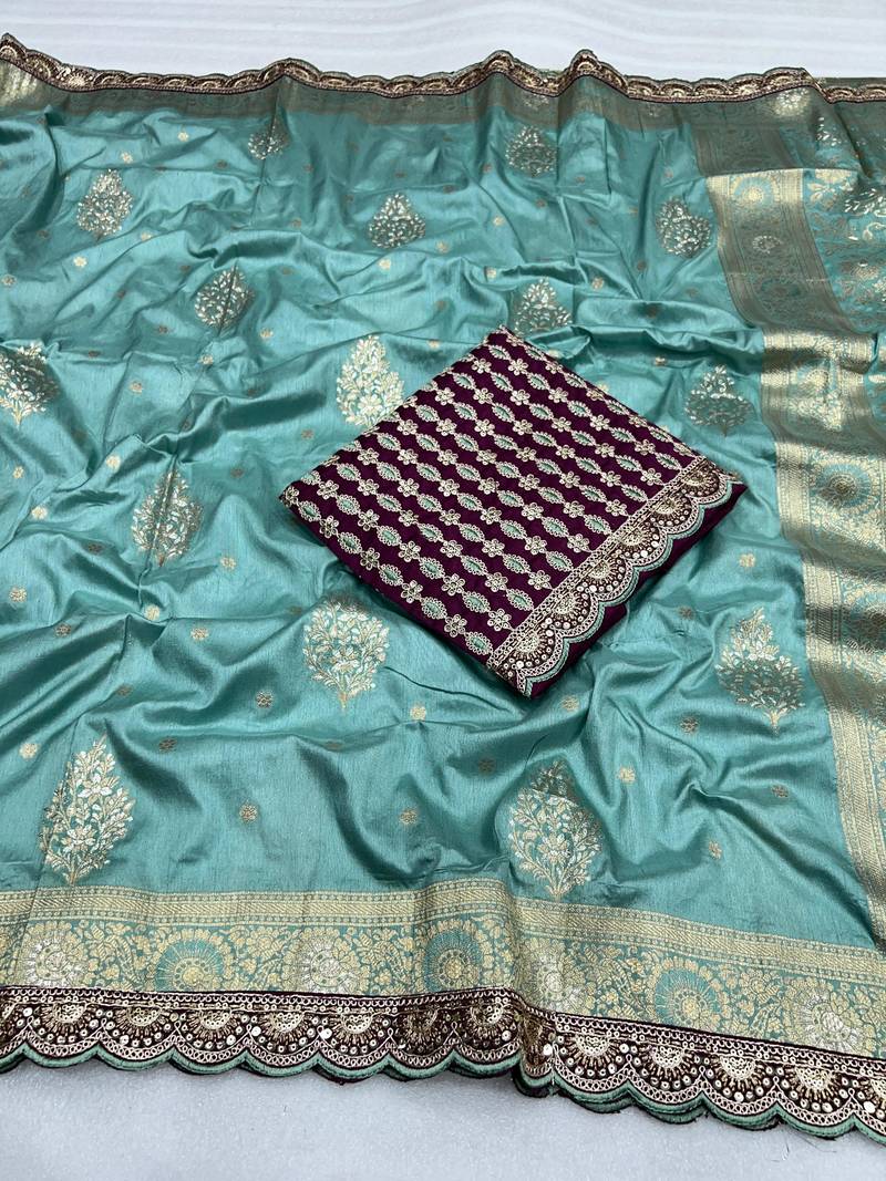 aqua designer dola silk blend saree