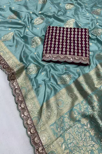 aqua designer dola silk blend saree