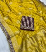 yellow designer dola silk blend saree
