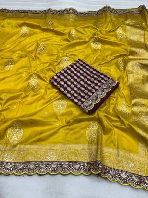 yellow designer dola silk blend saree 2