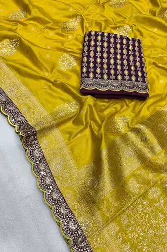 yellow designer dola silk blend saree