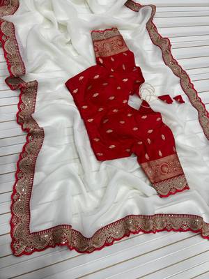 white partywear fandy chiffon saree 1
