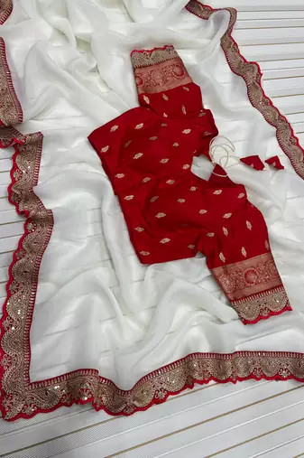 white partywear fandy chiffon saree