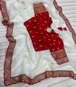 white partywear fandy chiffon saree