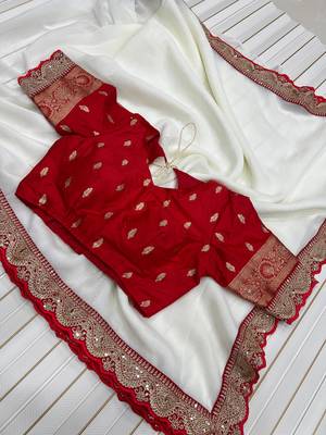 white partywear fandy chiffon saree 2