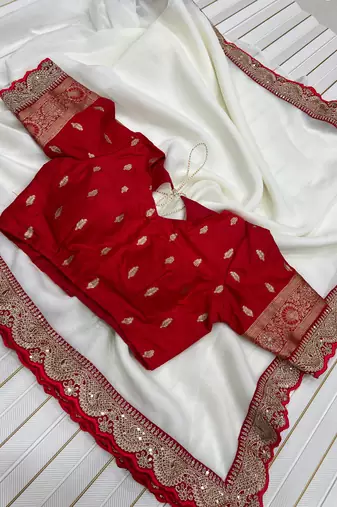 white partywear fandy chiffon saree