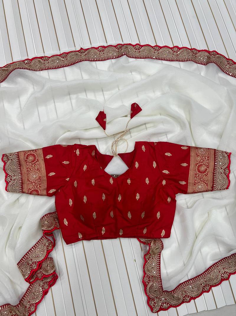 white partywear fandy chiffon saree