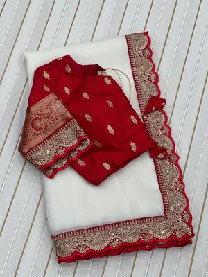 white partywear fandy chiffon saree 5