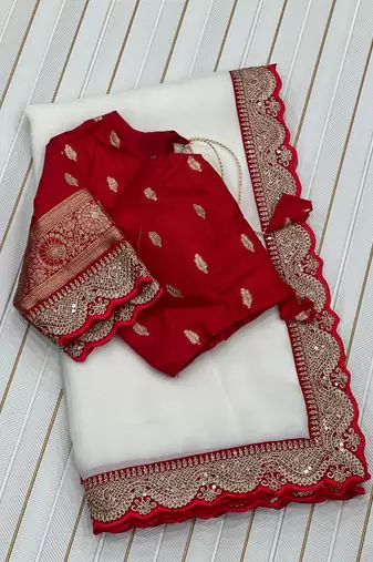 white partywear fandy chiffon saree